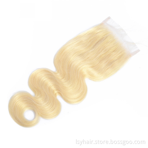 Virgin Hair Blonde 613 Brazilian Body Wave Human Hair Closure 4*4, 1B 613 Lace Closure Free Part Pre Plucked With Baby Hair